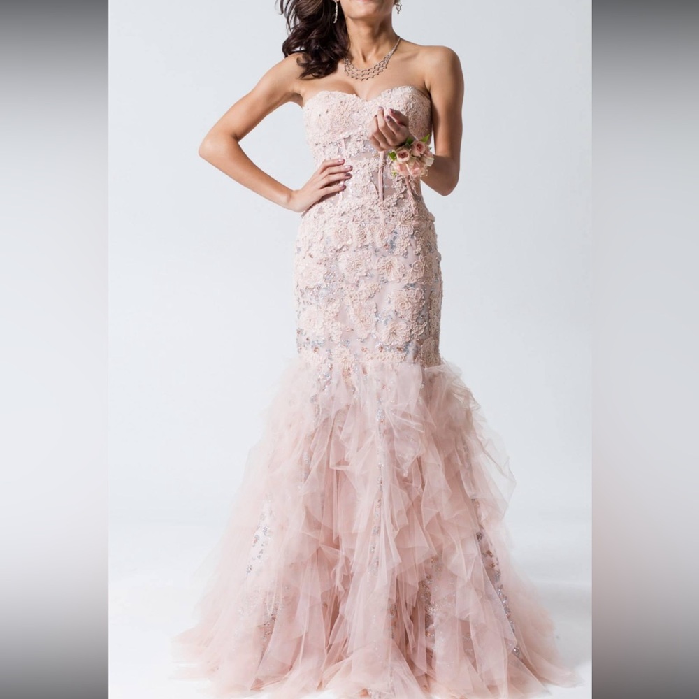 Jovani Pink Strapless Ruffle Dress, #1267, in pink